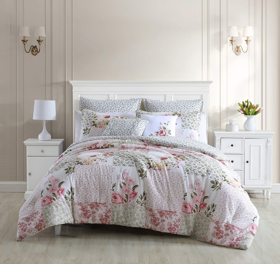 Laura Ashley コンフォーターセット Ailyn さくら色 花柄 リヴァーシブル 綿100% 布団取りまかなう 枕取りまかなう