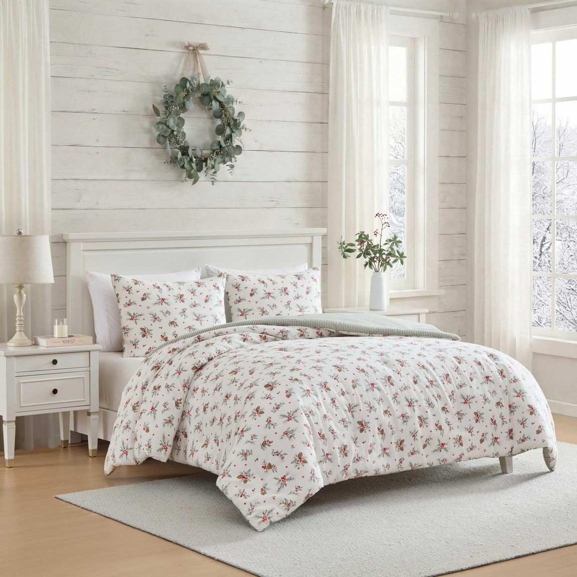 Laura Ashley コンフォーターセット 寝具書き割り 綿ネル 松ぼくり 木ノ実柄