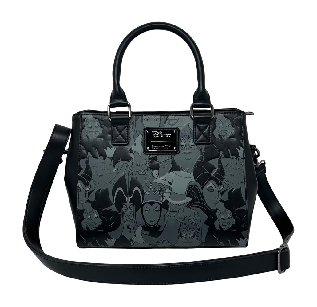 Loungefly Disney ヴィランズ デボス加工 総柄プリント クロスボディ サッチェル ハンドバッグ｜Basqueバスク