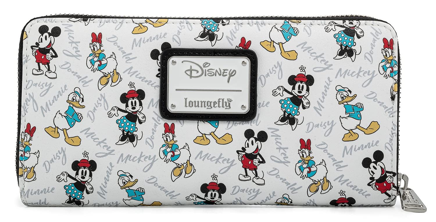 Loungefly Disney ウォレット ミッキーミニーマウス デイジー ドナルドダック ジップクラッチ ホワイト サフィアーノ フェイクレザー