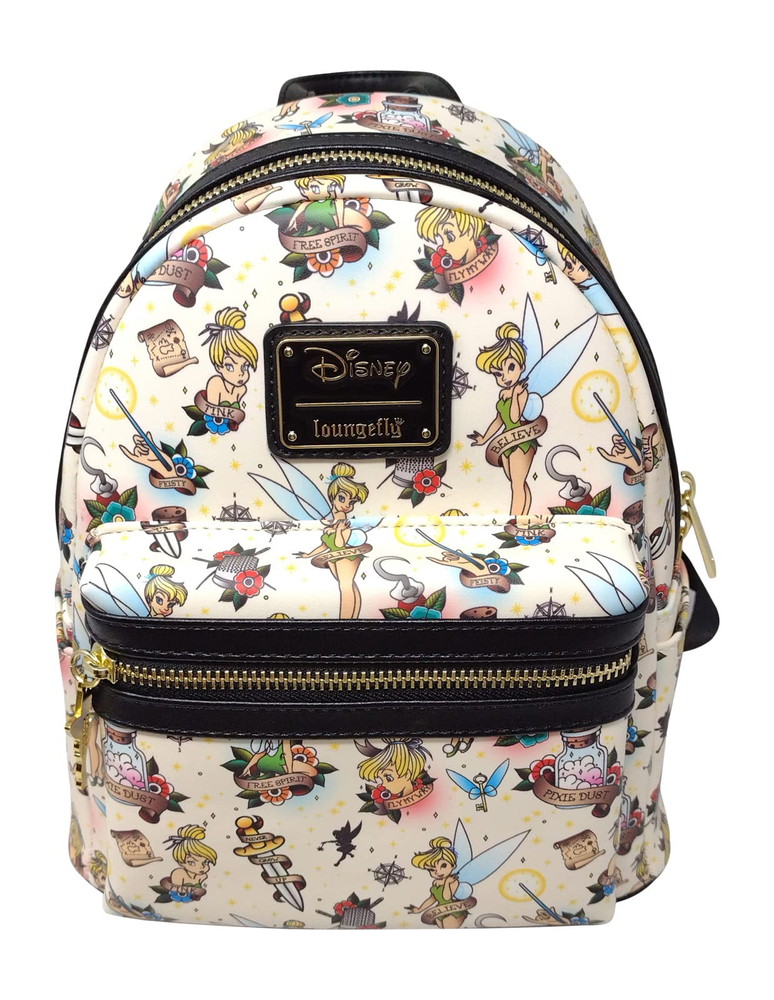 Loungefly Disney ピーター・パン ティンカーベル タトゥープリント レディース ダブルストラップ ショルダーバッグ
