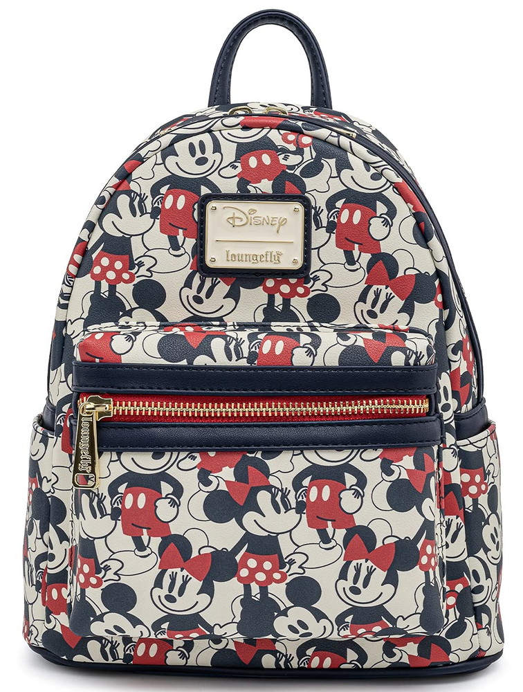 Loungefly Disney ミッキー ミニーマウス ミニバックパック ハンドバッグ 総柄 レッドネイビー｜Basqueバスク