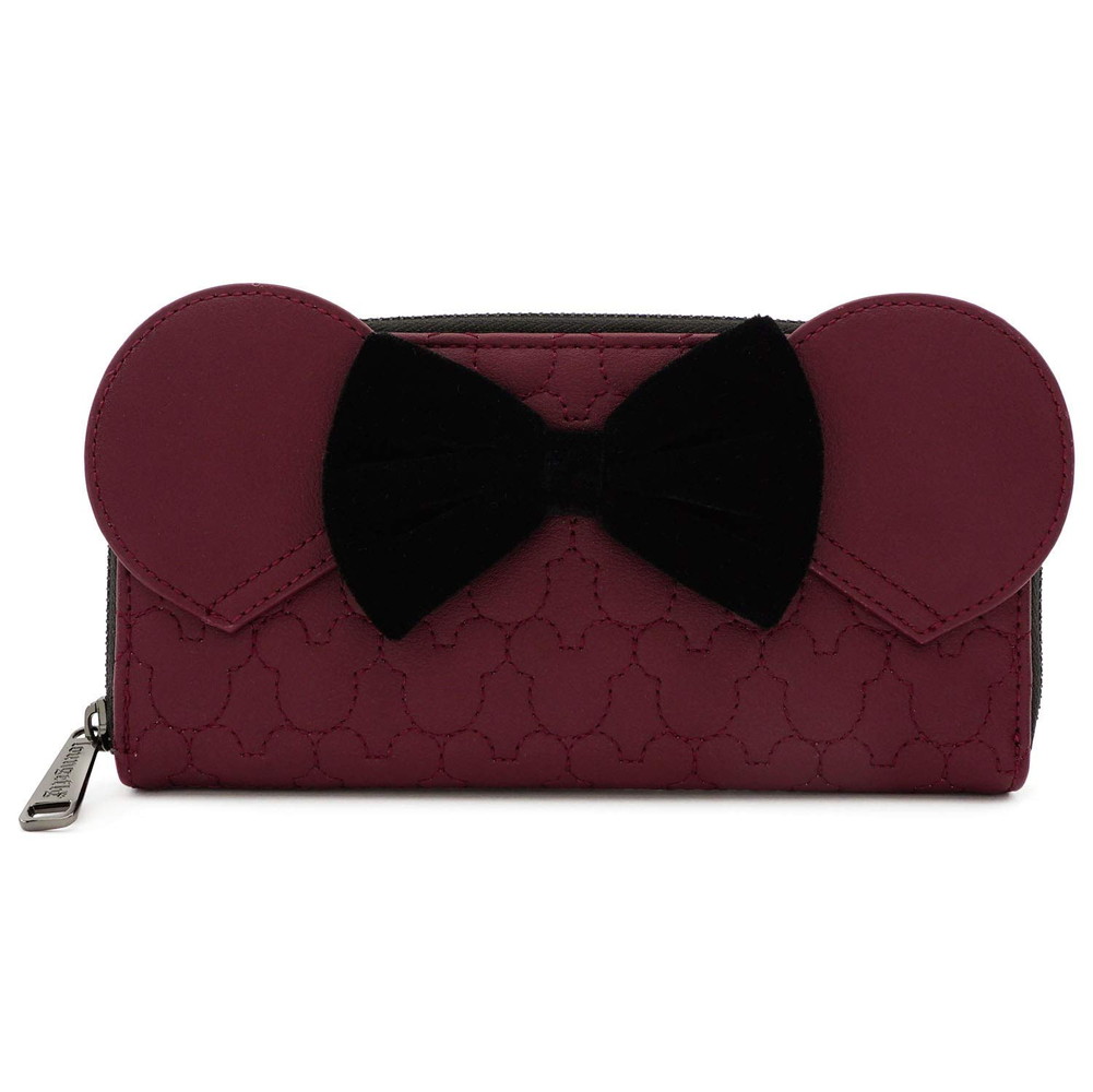 Loungefly Disney ミニーマウス キルティング ラウンドジップ財布 ベルベットリボン付き