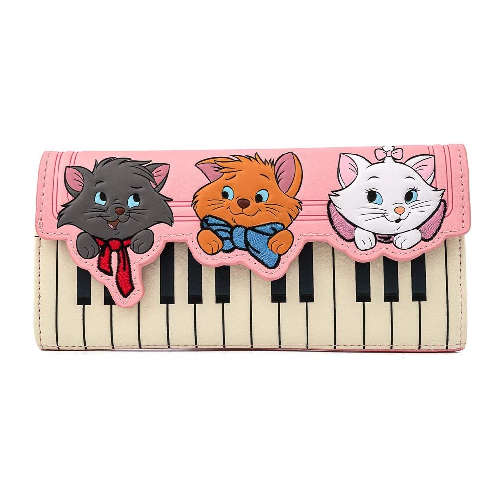 Loungeflyラウンジフライ ディズニー おしゃれキャット ピアノ レディース 三つ折り財布 合成皮革 キャラクター マリー ロングウォレット|Basqueバスク
