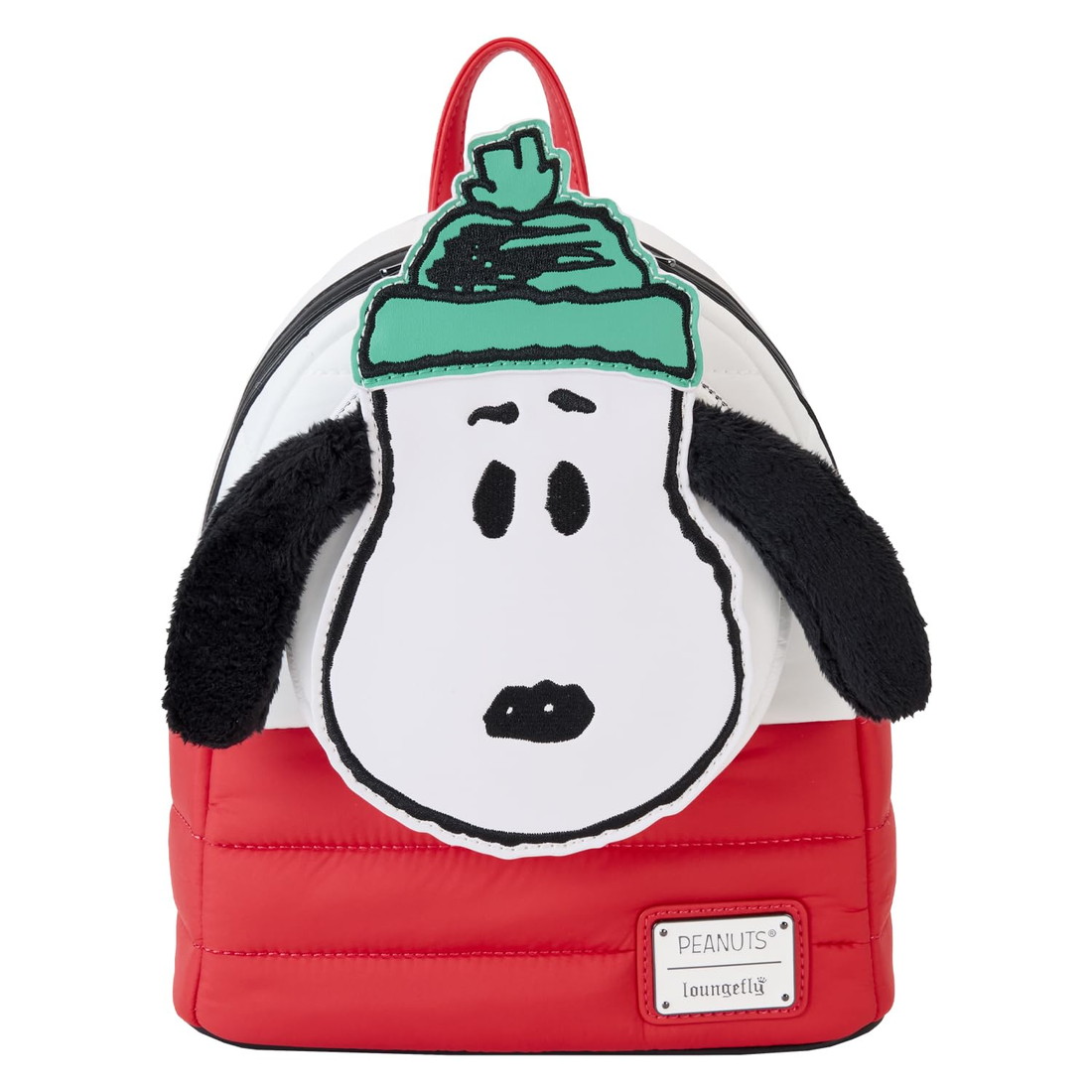 Loungeflyラウンジフライ ピーナッツ スヌーピー ホリデー パファージャケット ミニバックパック レディース リュック ヴィーガンレザー キルティング キャラクター