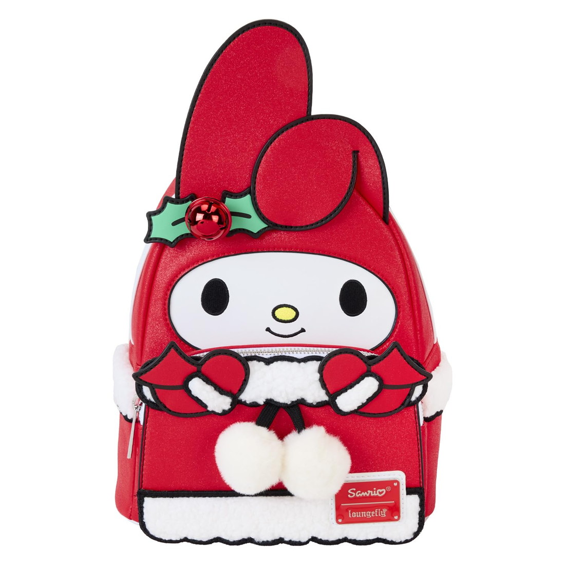 Loungeflyラウンジフライ サンリオ マイメロディ ウィンター ミニバックパック レディース リュック クリスマス ベル ボア仕様 グリッター キャラクター｜Basqueバスク
