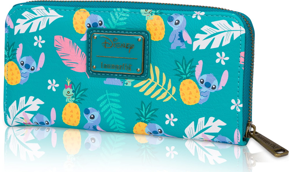 Loungefly Disney スティッチ トロピカルプリント アコーディオン ジップアラウンドウォレット