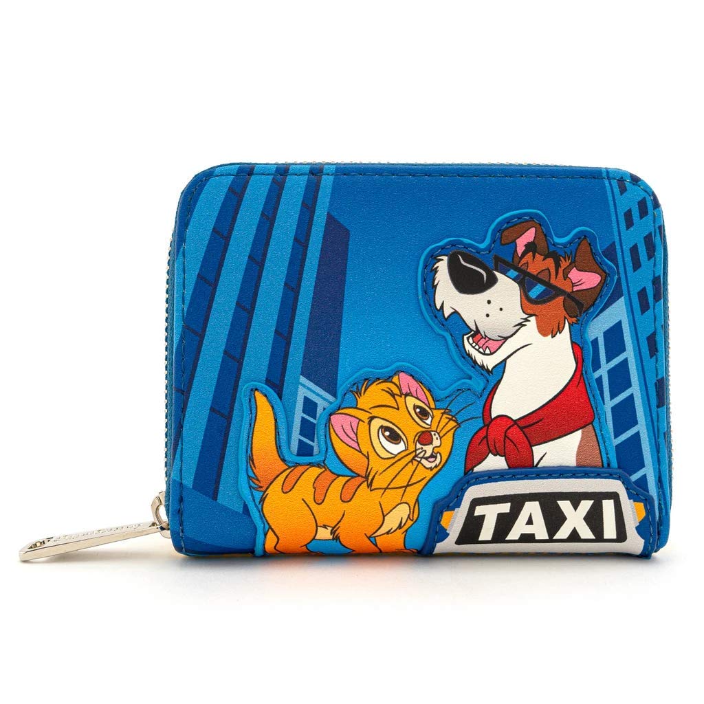 Loungeflyラウンジフライ ディズニー オリー ニューヨーク子猫ものがたり タクシーライド レディース 二つ折り財布 ジップアラウンドウォレット フェイクレザー ブルー イエロー