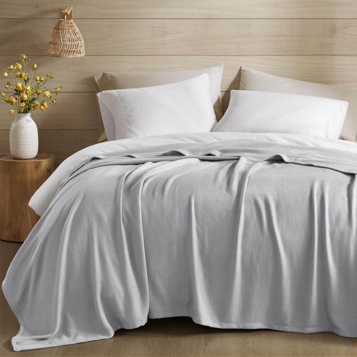 Madison Park マディソン運動場 毛布 薄墨色 274cm×228糎 ブランケット 寝具 掛け布団 竹人絹 綿織物 通気性 吸湿性 夏用 洗える オール時節