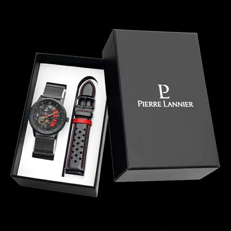 Pierre Lannier Paddock メンズ ウオッチ 自動小銃一巻き スケルトン 黒いこと 赤いこと