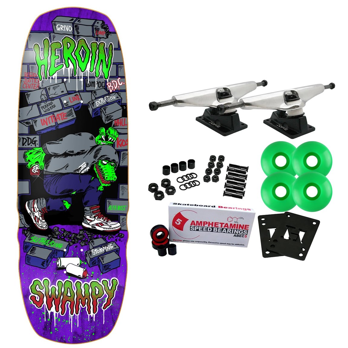 Heroin Skateboards Swampy Stomp スケートボード コンプリート 10.5" x 32.625"｜Basqueバスク