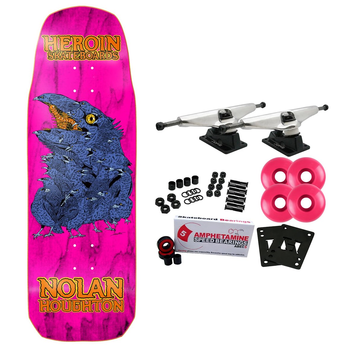 Heroin Skateboards Nolan Houghton Crow スケートボード コンプリート 9.9" x 30.5"|Basqueバスク