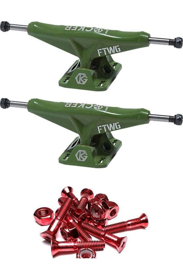 Grind King Truck Co. Locker Army Green スケートボード トラック 5.6" Hanger 8.25" Axle 1インチ レッドハードウェア セット｜Basqueバスク 22,484円