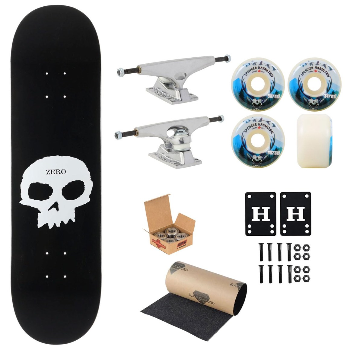Zero Skull スケートボード コンプリート 8.38インチ Krux K5 トラック Satori ウィール Independent ベアリング 仕様|Basqueバスク