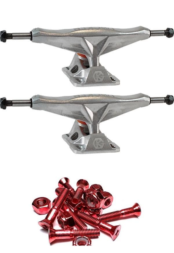 Grind King Locker Raw Silver スケートボード トラック 6.1 Hanger 8.75 Axle 1インチ レッドハードウェア セット｜Basqueバスク