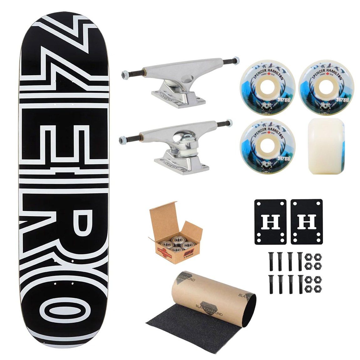 Zero Bold スケートボード コンプリート 8.62インチ Krux K5 Trucks Satori 54mm Wheels|Basqueバスク