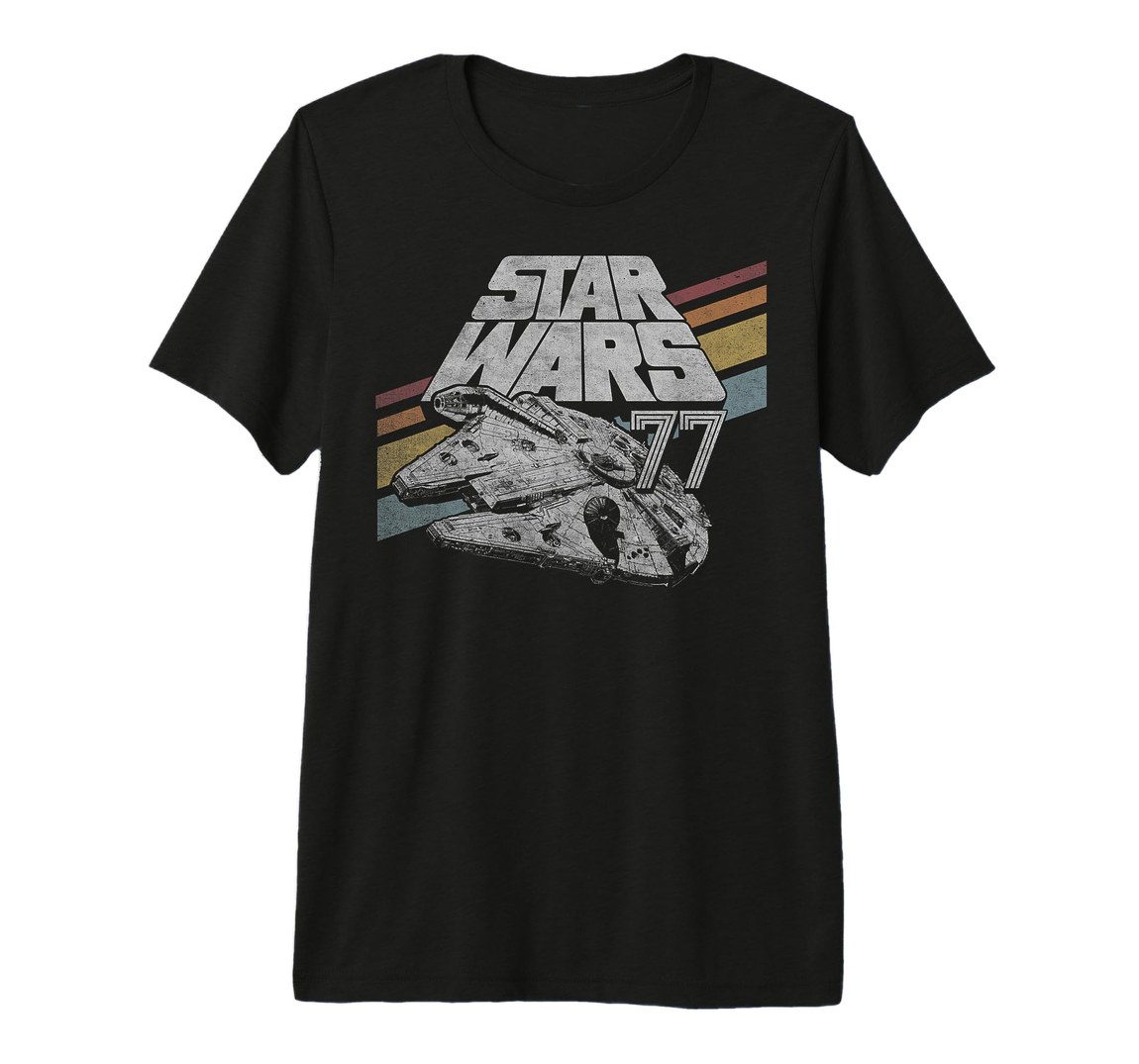 スターウォーズ ミレニアム・ファルコン Millennium Falcon 77 レトロ ダイアゴナル ストライプ Tシャツ 半袖｜Basqueバスク