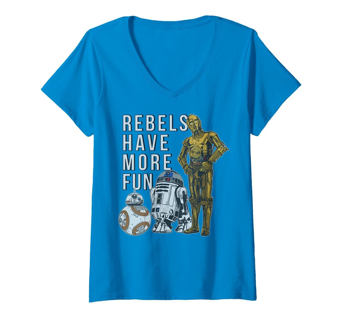 スターウォーズ 最後のジェダイ The Last Jedi ドロイド Droids Rebels Have More Fun ゴールド Vネック Tシャツ 半袖 レディース｜Basqueバスク