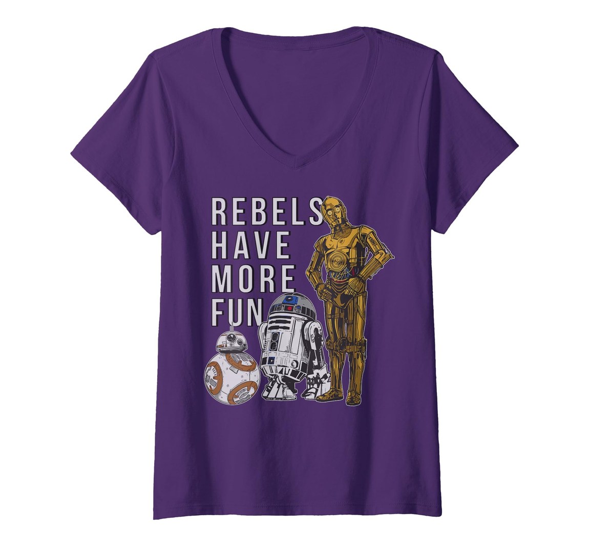 スターウォーズ 最後のジェダイ The Last Jedi ドロイド Droids Rebels Have More Fun ゴールド Vネック Tシャツ 半袖 レディース｜Basqueバスク