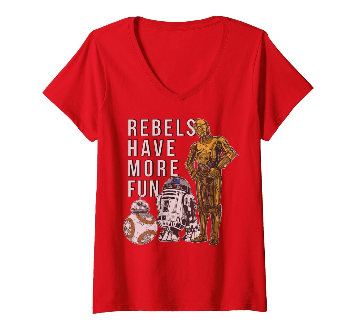 スターウォーズ 最後のジェダイ The Last Jedi ドロイド Droids Rebels Have More Fun ゴールドデザイン レディース Vネック Tシャツ 半袖｜Basqueバスク