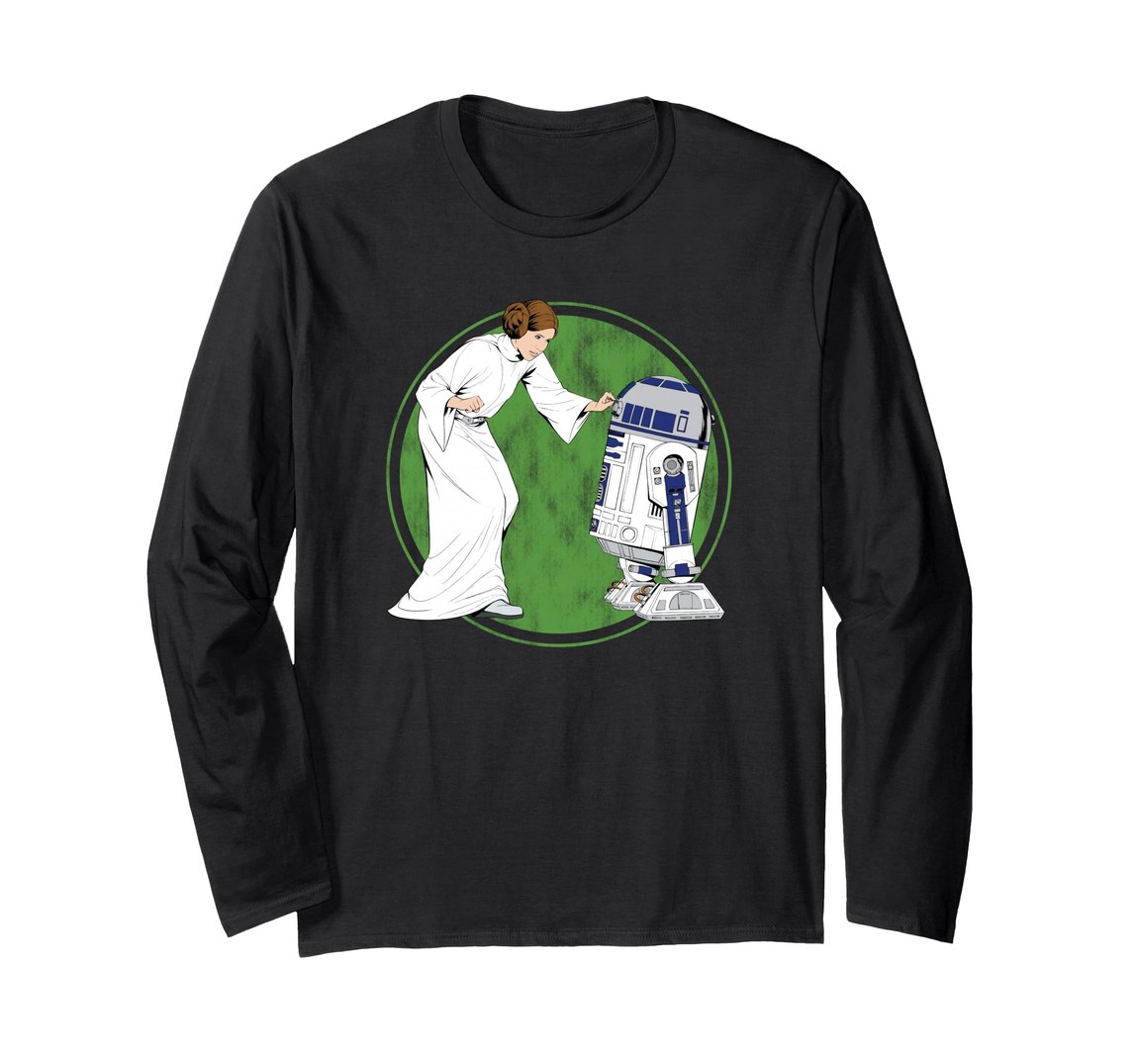 スターウォーズ プリンセス・レイア Princess Leia R2-D2 グラフィックデザイン ロングTシャツ 長袖 ユニセックス｜Basqueバスク