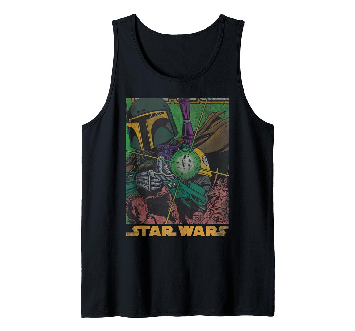 スターウォーズ ボバ・フェット プリンセス・レイア ヴィンテージ コミックカバー アート タンクトップ Star Wars Boba Fett Princess Leia｜Basqueバスク