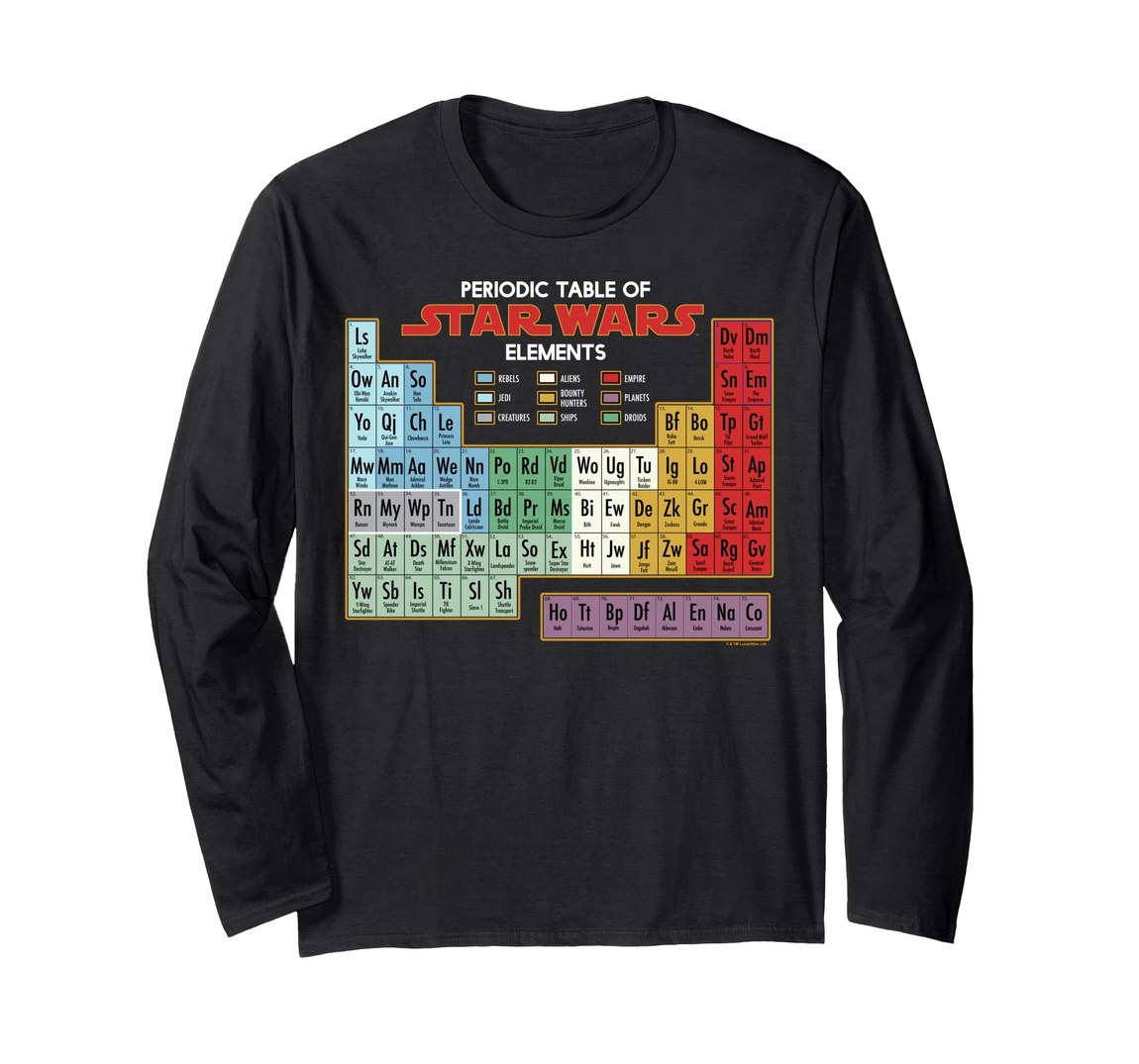 スターウォーズ Star Wars 周期表 Periodic Table of Elements デザイン キャラクター勢揃い ロングTシャツ 長袖|Basqueバスク