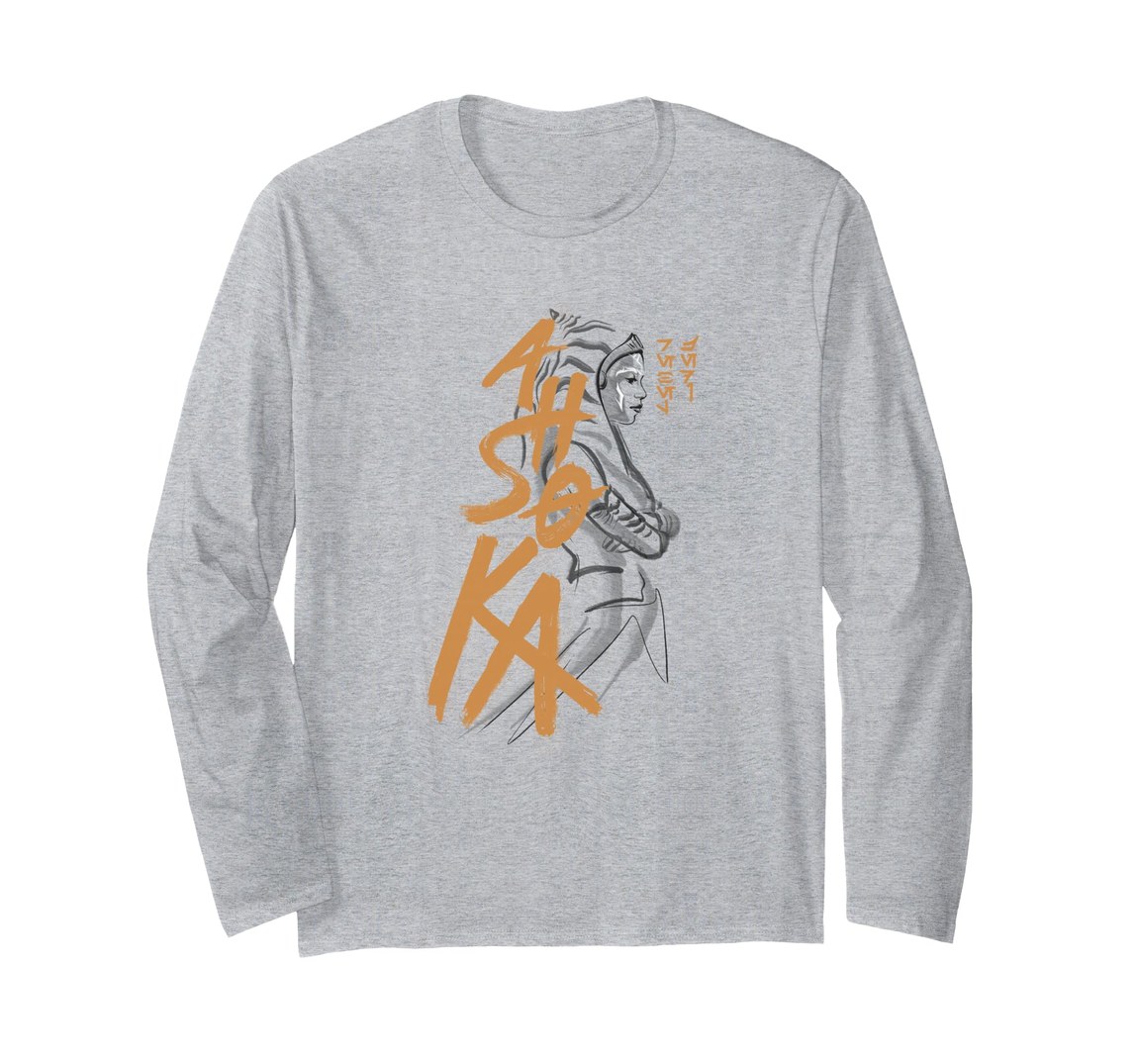 スター・ウォーズ：アソーカ Star Wars: Ahsoka アソーカ・タノ Ahsoka Tano アウトライン ペイント ブラッシュ ストローク ポートレート ロングTシャツ 長袖 ユニセックス｜Basqueバスク