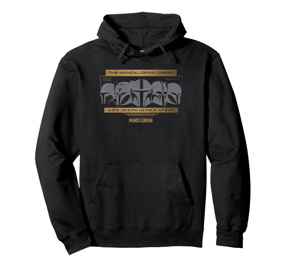 スターウォーズ マンダロリアン The Mandalorian ヘルメット・オブ・ザ・クリード ロゴ プルオーバー パーカー 長袖 ユニセックス｜Basqueバスク