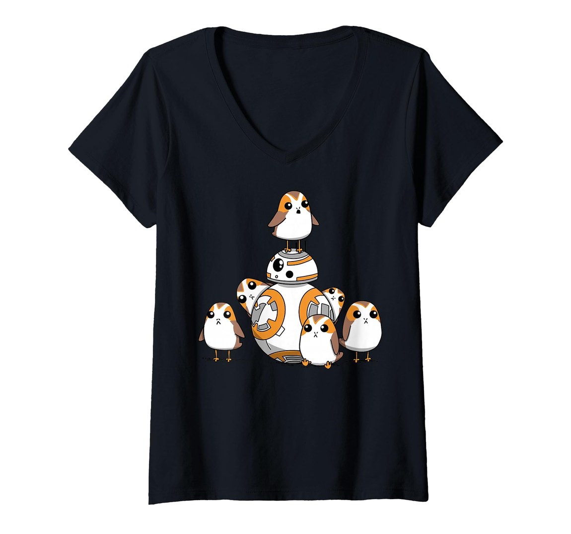 スターウォーズ Star Wars ポーグ Porgs BB-8 ポートレート Vネック Tシャツ 半袖 レディース｜Basqueバスク