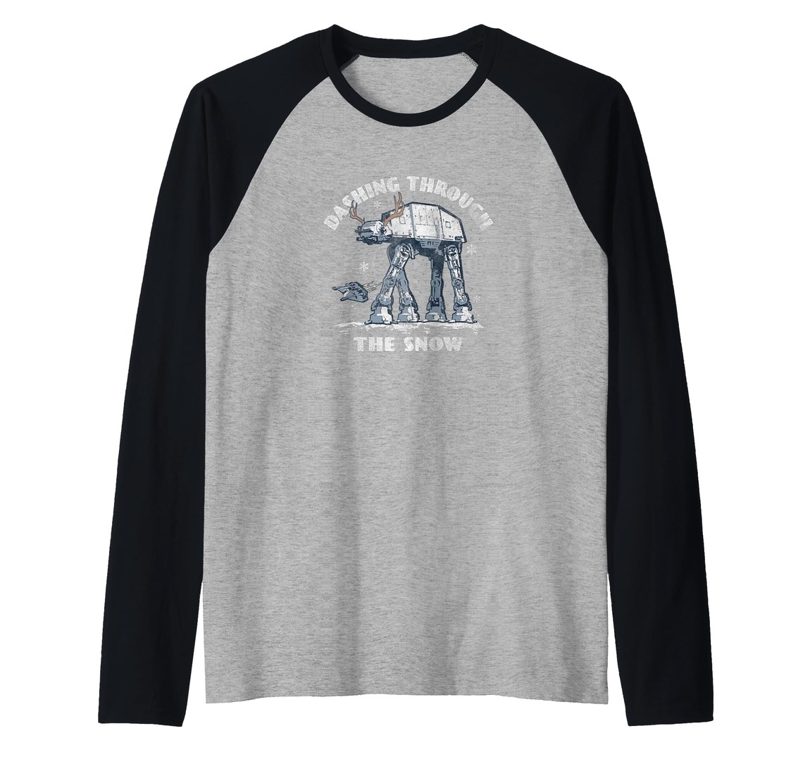 スターウォーズ クリスマス AT-AT ウォーカー Star Wars Christmas AT-AT Walker 雪の中を駆け抜ける デザイン ラグランTシャツ 七分袖｜Basqueバスク