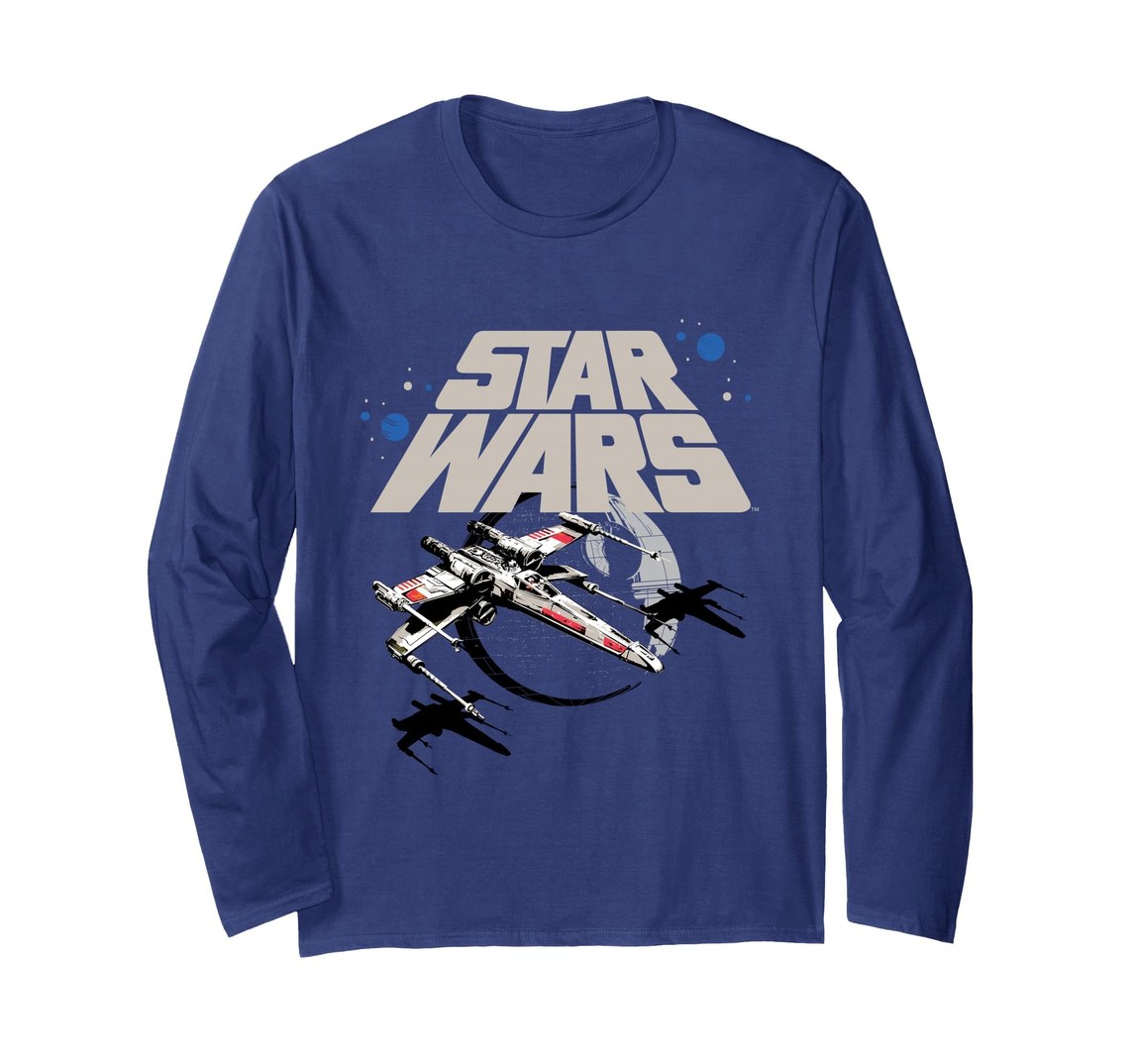 スターウォーズ クラシック デス・スター Xウイング Death Star X-Wing 宇宙戦 デザイン ロングTシャツ 長袖 ユニセックス｜Basqueバスク