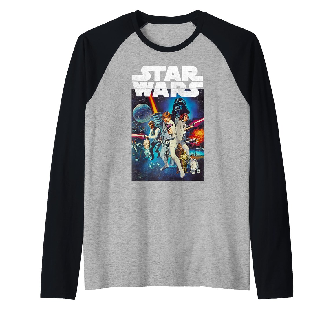 スター・ウォーズ Star Wars ヴィンテージ ポスター キャラクター集合 ルーク レイア ダース・ベイダー ラグラン Tシャツ ベースボールTシャツ 半袖｜Basqueバスク