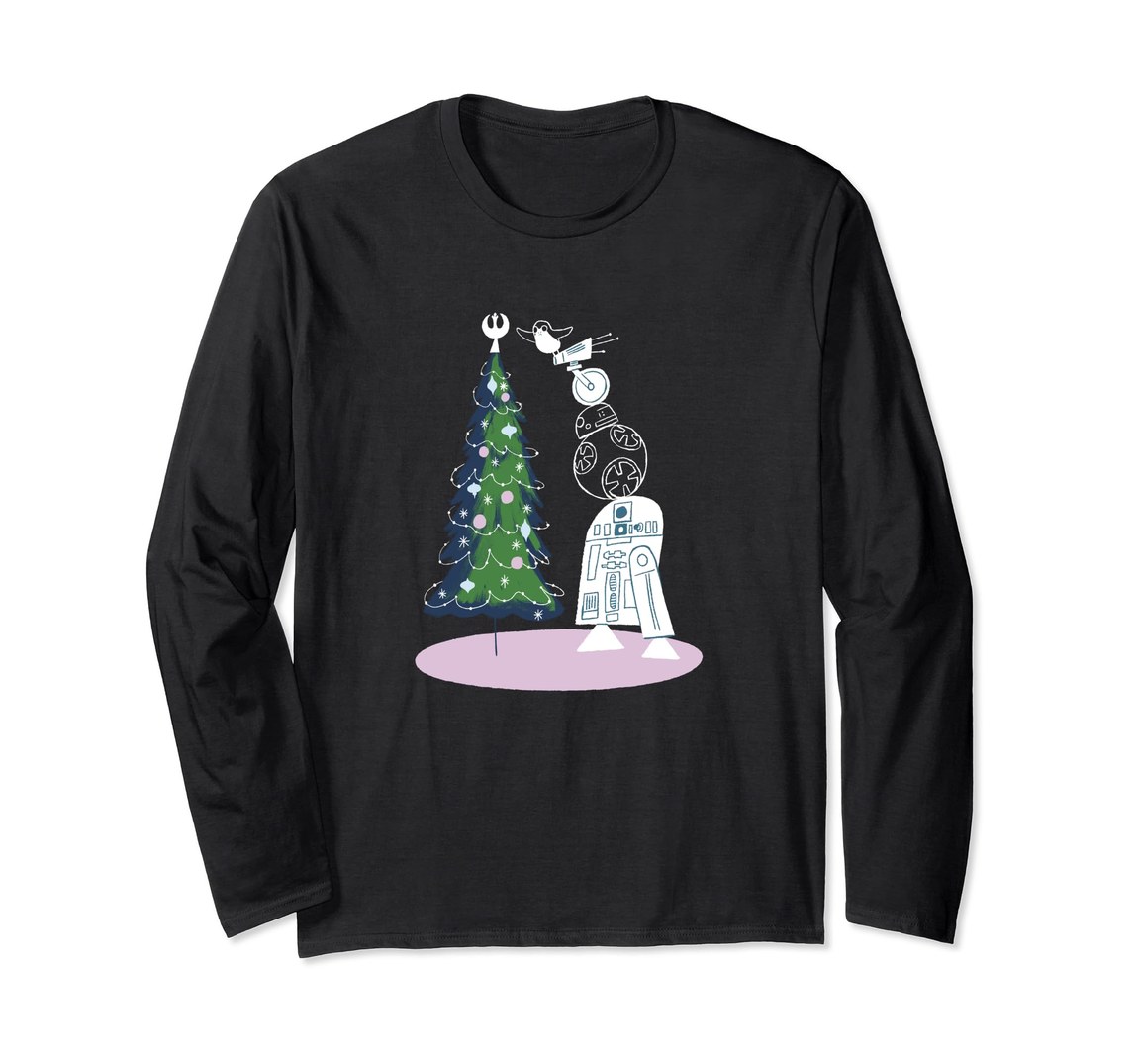 スターウォーズ Star Wars クリスマス ドロイド ツリー 集合デザイン ロングTシャツ 長袖 ユニセックス|Basqueバスク