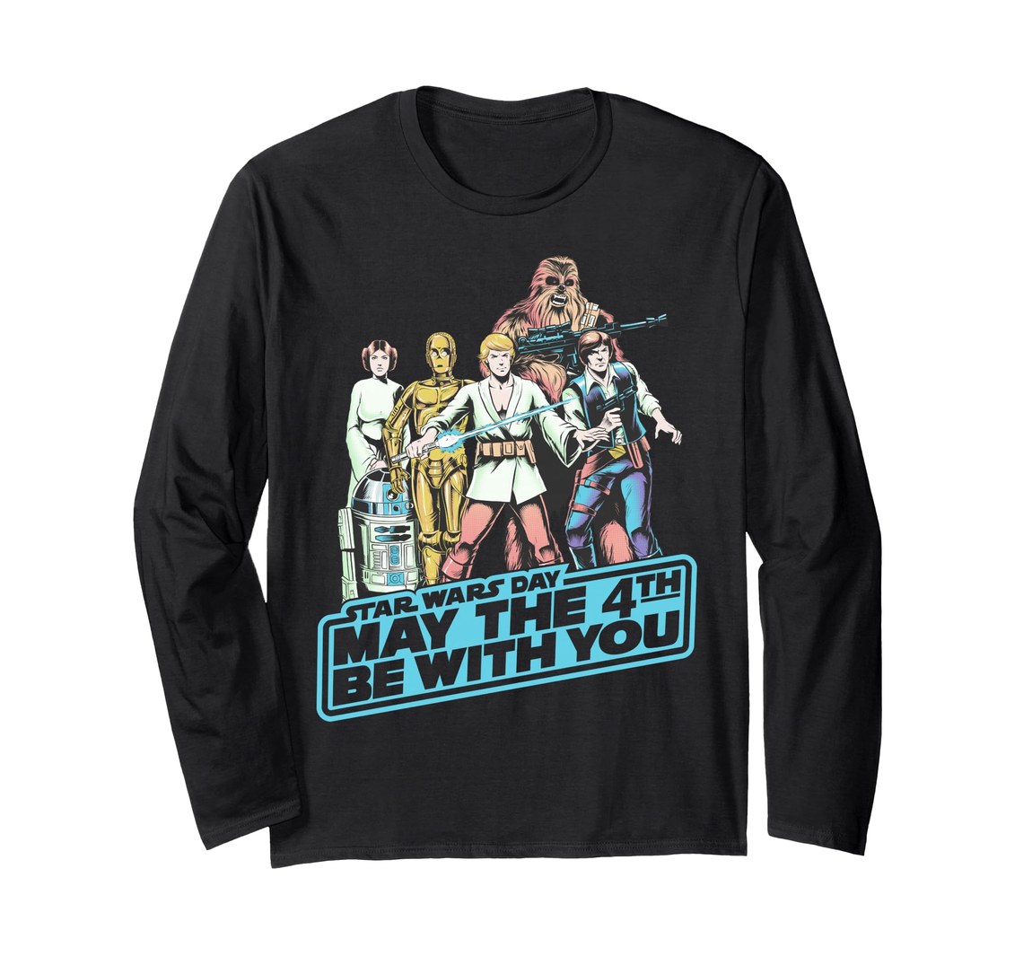 スターウォーズ Star Wars メイ・ザ・フォース May The Fourth グループショット レトロポスターデザイン ロングTシャツ 長袖 ユニセックス|Basqueバスク