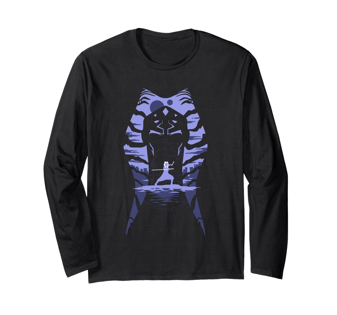 スターウォーズ アソーカ Star Wars: Ahsoka アソーカ・タノ Ahsoka Tano ファイティングポーズ モントラル シルエット デザイン ロングTシャツ 長袖 ユニセックス｜Basqueバスク