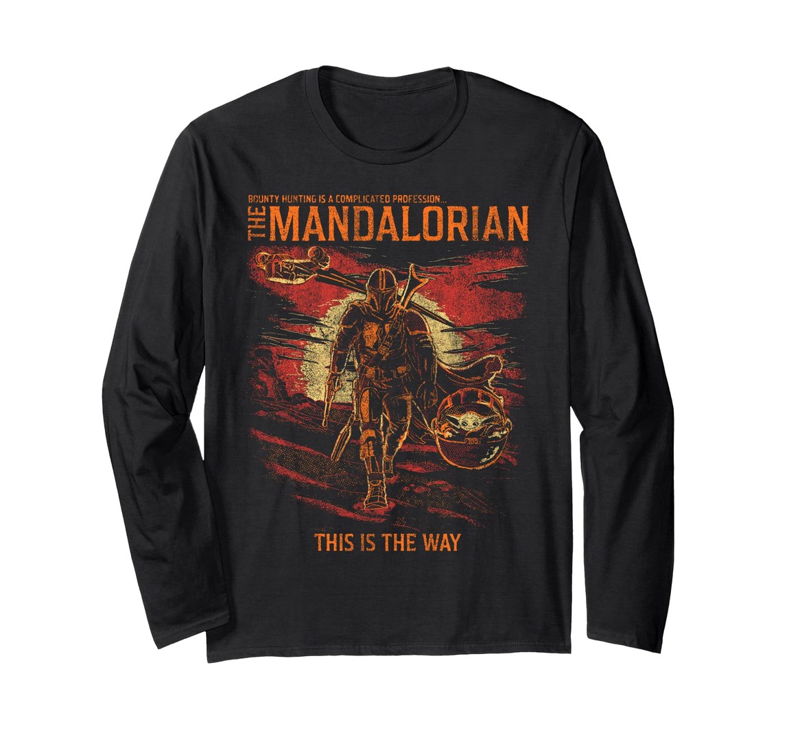 スターウォーズ マンダロリアン The Mandalorian ディストレス加工 This Is The Way ロゴ デザイン ロングTシャツ 長袖 ユニセックス|Basqueバスク