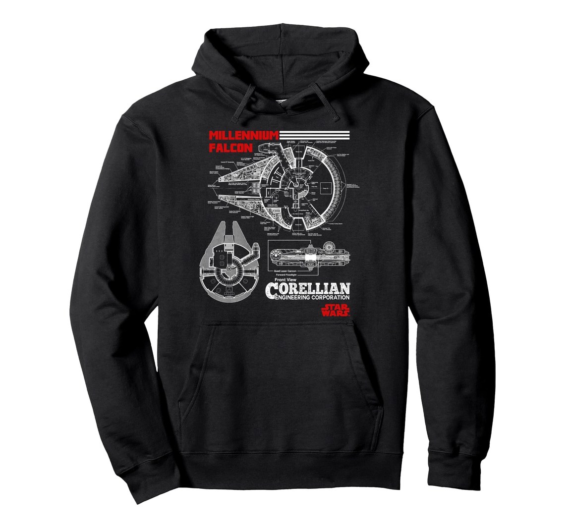 スターウォーズ ミレニアム・ファルコン Millennium Falcon 設計図 ブループリント グラフィック パーカー プルオーバー ユニセックス｜Basqueバスク 10,296円