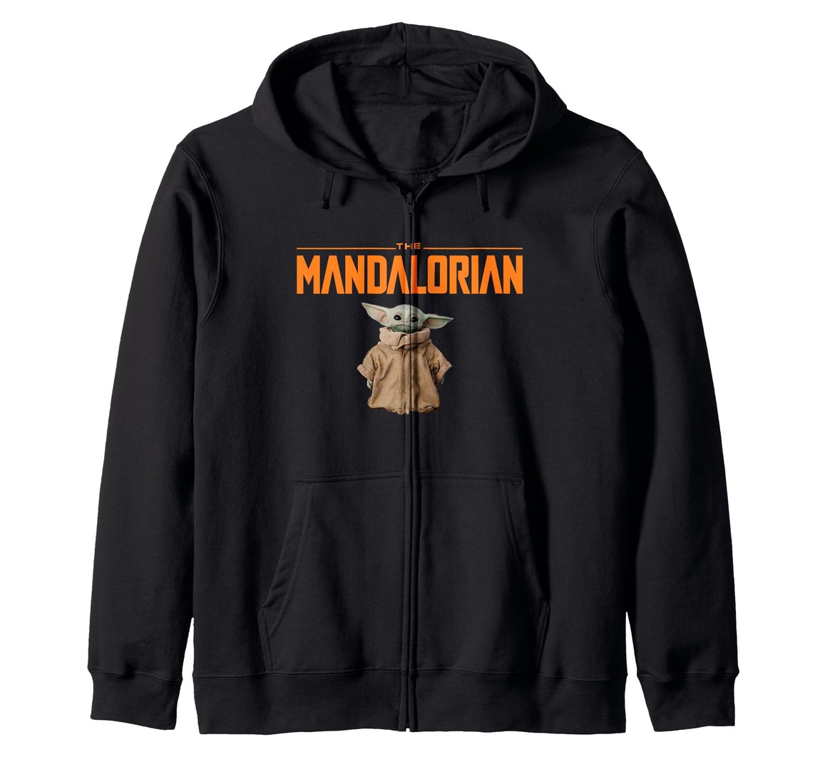 スターウォーズ マンダロリアン The Mandalorian グローグー Grogu ロゴ入り フロント&バックプリント ジップパーカー 長袖 ユニセックス|Basqueバスク