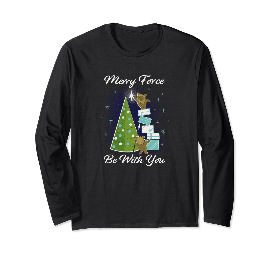 スターウォーズ Star Wars イウォーク Ewoks クリスマス Christmas Merry Force Be With You デザイン ロングTシャツ 長袖 ユニセックス｜Basqueバスク
