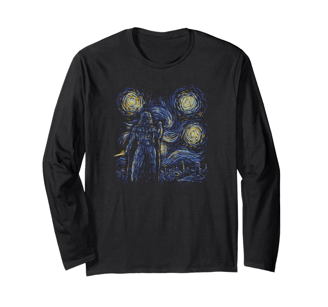 スターウォーズ Star Wars ダース・ベイダー Darth Vader ゴッホ 星月夜 モチーフ アート デザイン ロングTシャツ 長袖 ユニセックス|Basqueバスク