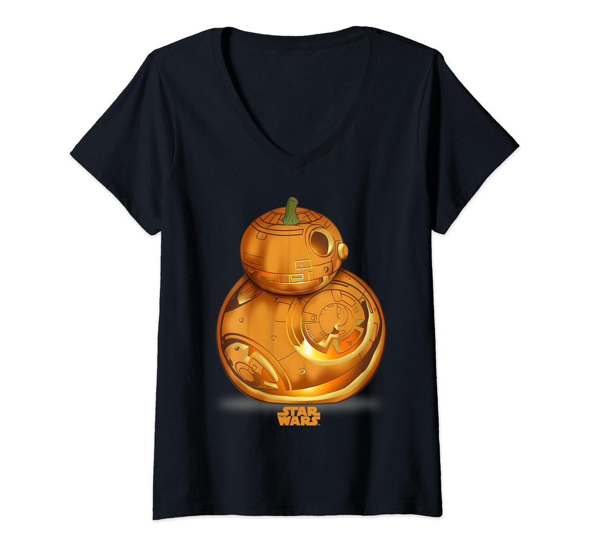 スターウォーズ BB-8 ハロウィン パンプキン Star Wars Pumpkin Carved BB-8 Vネック Tシャツ 半袖 レディース｜Basqueバスク