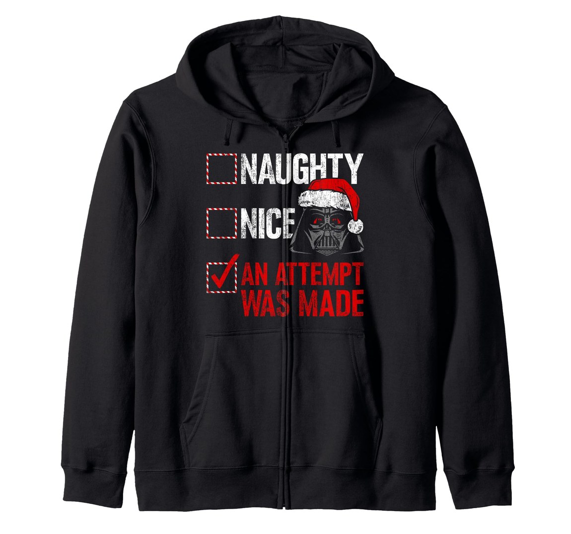 スターウォーズ ダース・ベイダー Star Wars Darth Vader クリスマス Naughty or Nice チェックリスト ジップパーカー 長袖 ユニセックス｜Basqueバスク