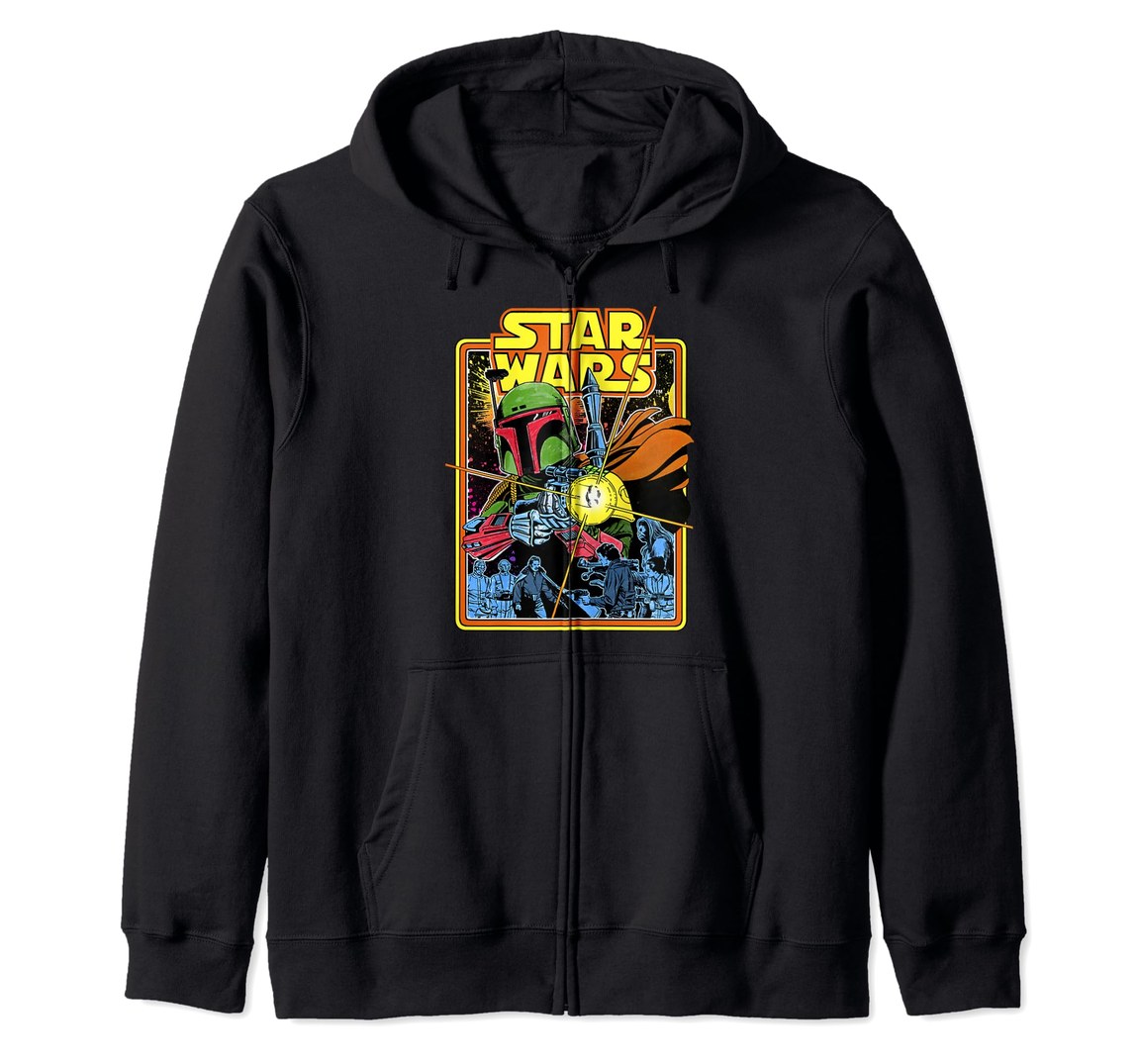 スターウォーズ ボバ・フェット Boba Fett レトロ ポートレート ジップアップパーカー フーディー 長袖 ユニセックス｜Basqueバスク
