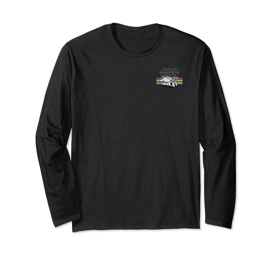 スター・ウォーズ ミレニアム・ファルコン Millennium Falcon ヴィンテージデザイン ストライプ 前後プリント ロングTシャツ 長袖 ユニセックス|Basqueバスク
