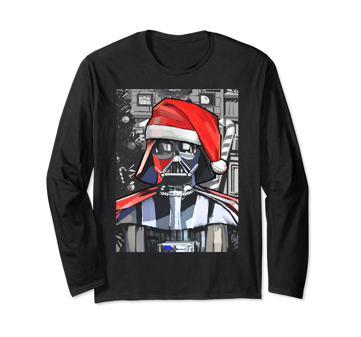 スターウォーズ ダース・ベイダー Darth Vader サンタハット クリスマス ペインティング ポスター ロングTシャツ 長袖 ユニセックス｜Basqueバスク