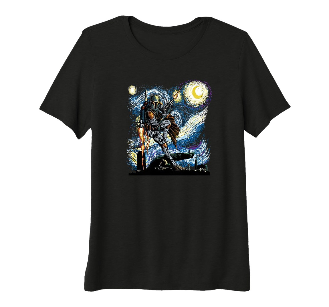 スターウォーズ ボバ・フェット Boba Fett ゴッホ「星月夜」デザイン レディース プレミアム トライブレンド Tシャツ 半袖｜Basqueバスク