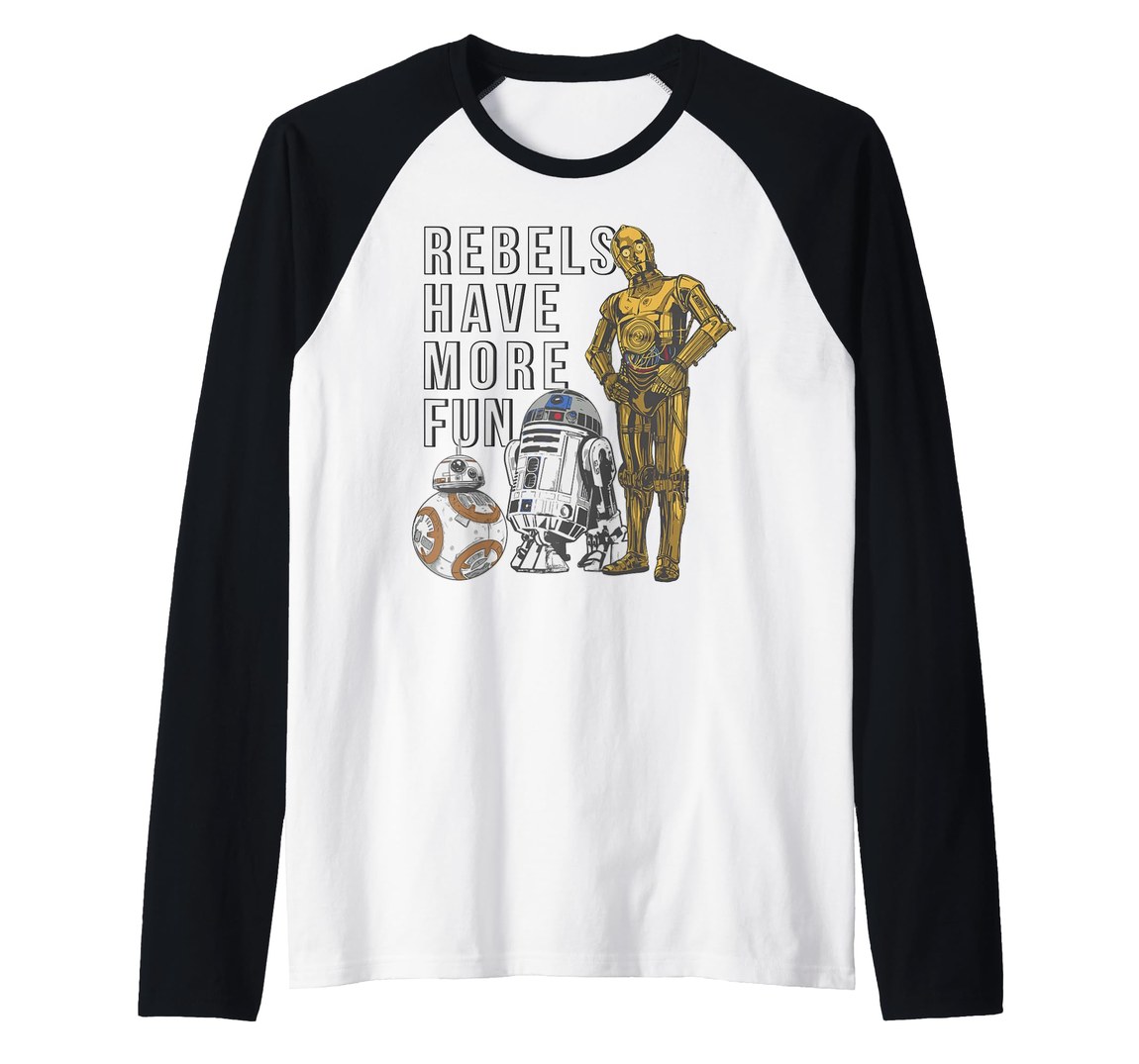 スター・ウォーズ 最後のジェダイ Star Wars: The Last Jedi ドロイド Droids 反乱軍 Rebels Have More Fun ラグラン Tシャツ 半袖｜Basqueバスク