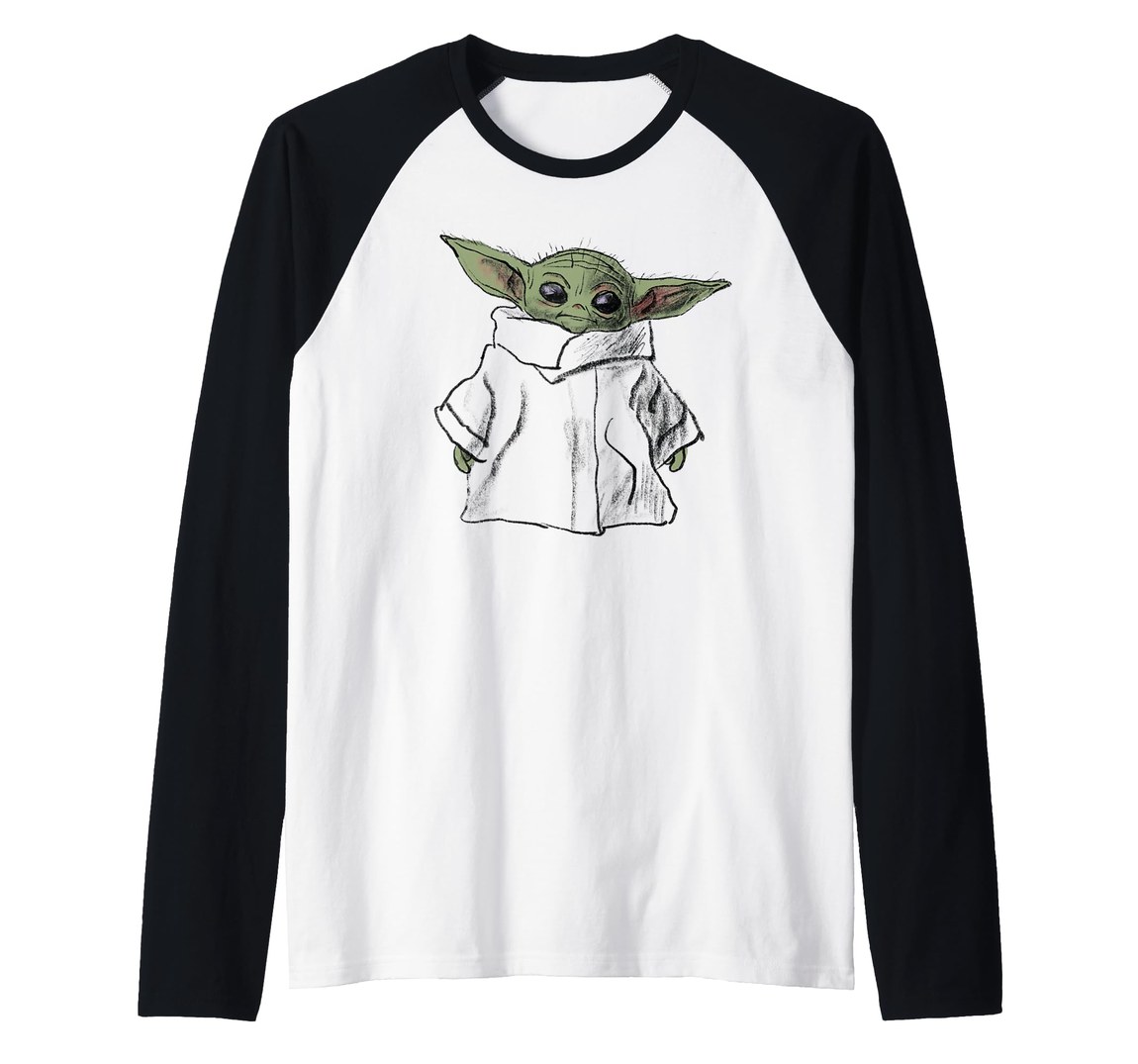 スターウォーズ マンダロリアン The Mandalorian グローグー Grogu ポートレート イラスト ラグランTシャツ 半袖｜Basqueバスク