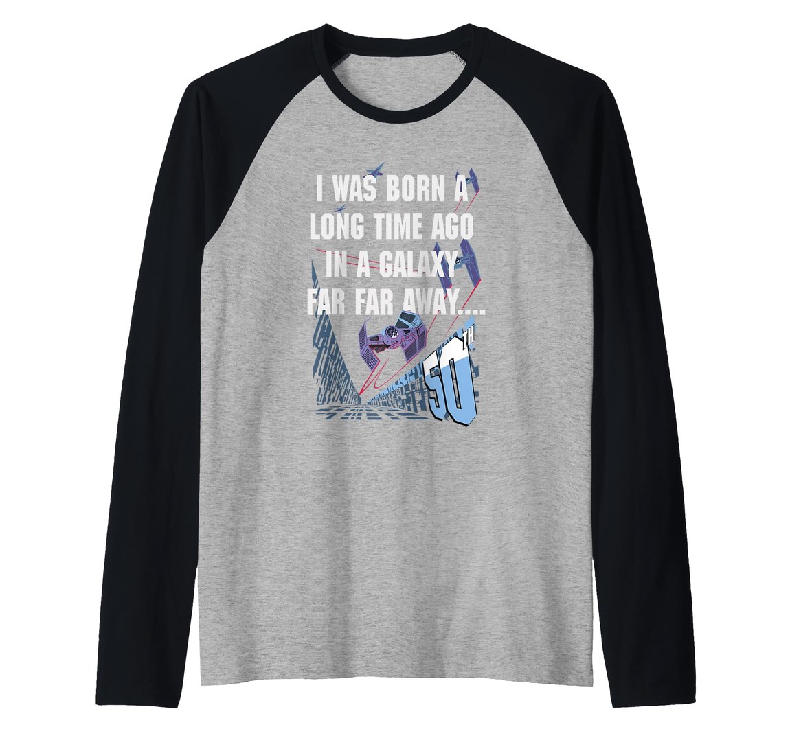 スターウォーズ Star Wars 50歳 誕生日 記念 I Was Born A Long Time Ago ロゴ デザイン ラグランTシャツ 七分袖 Tシャツ｜Basqueバスク